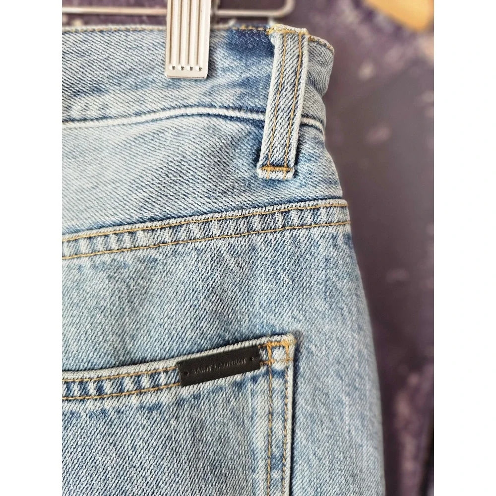 Saint Laurent Light Wash Straight Leg High Rise Denim Jeans Blue Size 28 TP01